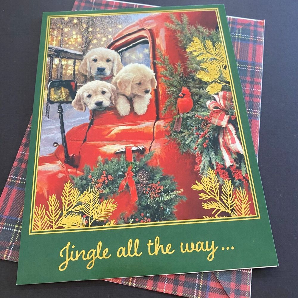St Labre Indian School Red Truck with Puppy Christmas Greeting Card w/ Envelope